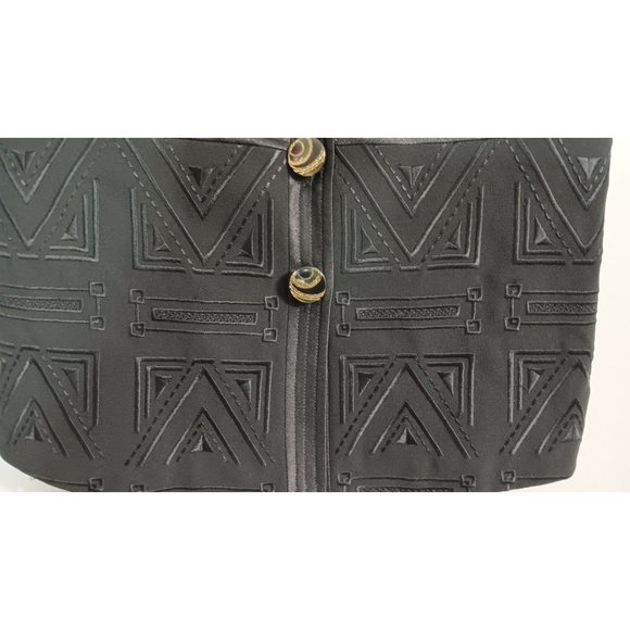 DKLA 7/8 Black Business Event Button Occasion Textured Vintage Retro Vest Top - Picture 2 of 5